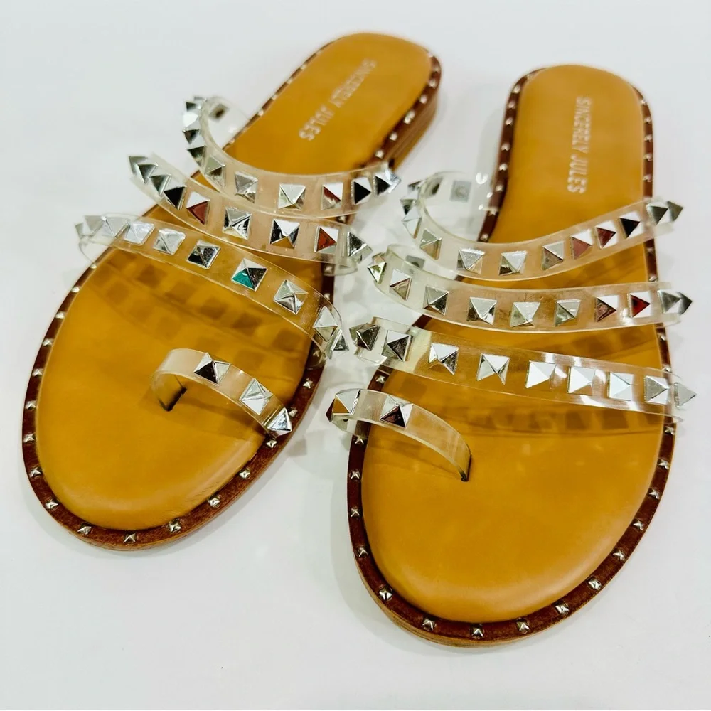 🩷 SINCERELY JULES LIKE NEW SIZE 7.5 STRAPPY SANDALS WITH METAL EMBELLISHMENTS - Picture 4 of 7